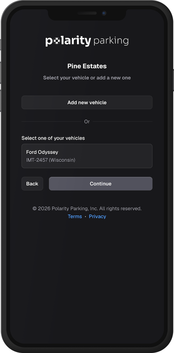 Polarity guest vehicle selection on mobile web